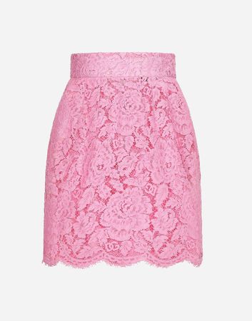 Minirock aus floraler Kordelspitze mit Logo in Rosa für Damen | Dolce&Gabbana®