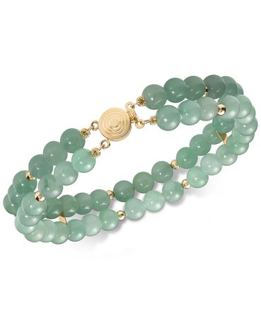 Macy's 14k Gold Dyed Jade Bead Double Row Bracelet