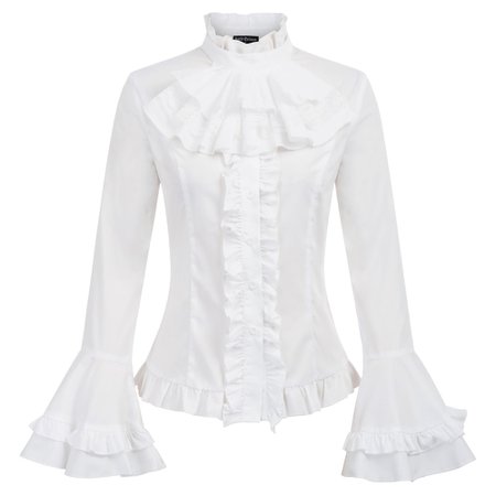 vintage lady shirt Women Renaissance Long Bell Sleeve Jabot solid buttons ruffle High Low retro Shirt elegant evening party Tops|Blouses & Shirts| - AliExpress