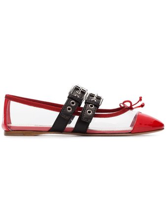 Miu Miu red and black buckle PVC ballerina flats $690 - Buy SS19 Online - Fast Global Delivery, Price