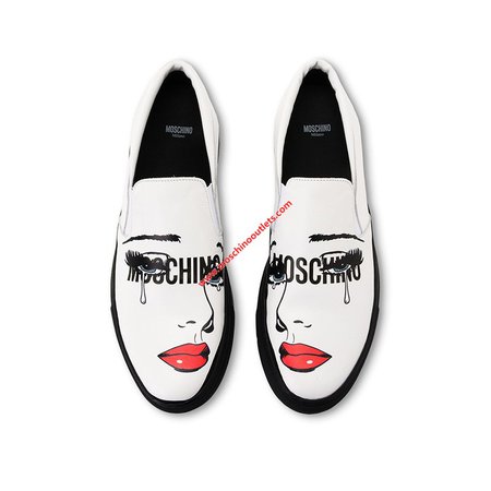 Moschino Crying Eyes Women Flat Shoes White
