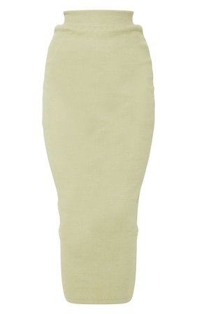 Sage Green Ribbed Midi Skirt | PrettyLittleThing