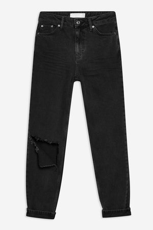 Washed Black Flap Rip Mom Jeans - Shop All Jeans - Jeans - Topshop