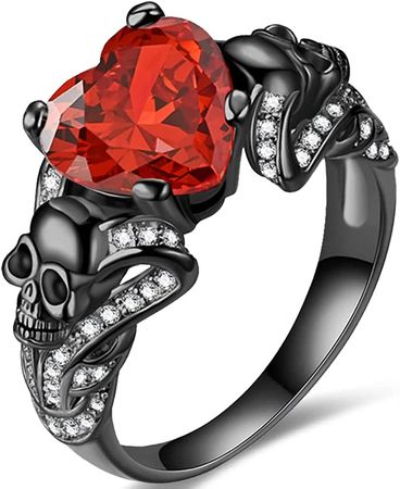 Amazon.com: Gothic Black Skull Rings Red Purple Crystal Ring Cocktail Party Halloween Biker Rings for Women Halloween Gifts (Rose - white, 9): Clothing, Shoes & Jewelry