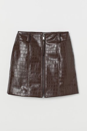 Short Skirt - Dark brown/crocodile-patterned - Ladies | H&M US