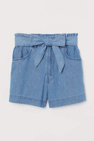 Denim Paper-bag Shorts - Blue
