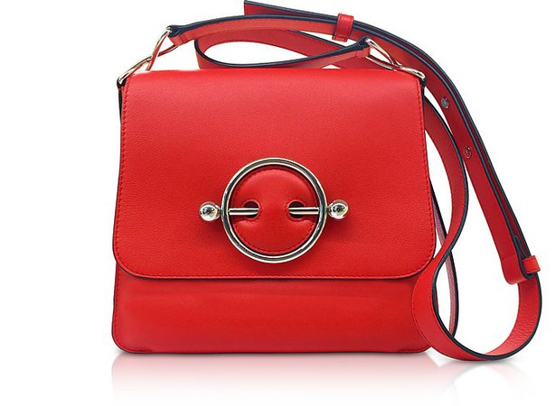 JW Anderson Scarlet Red Smooth Leather Disc Bag at FORZIERI