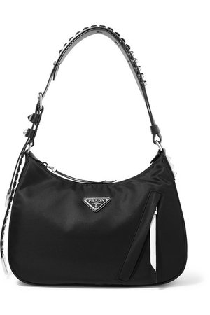Prada | Vela studded leather-trimmed shell shoulder bag