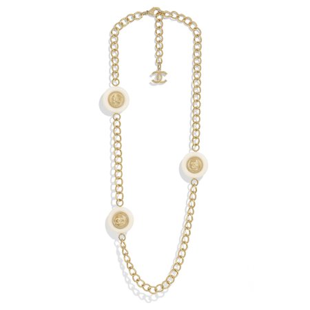 Metal & Resin Gold & Beige Long Necklace | CHANEL