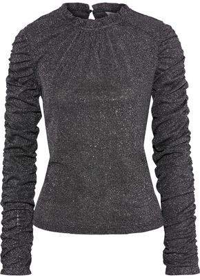 Baker Valerie Ruched Metallic Stretch-knit Top