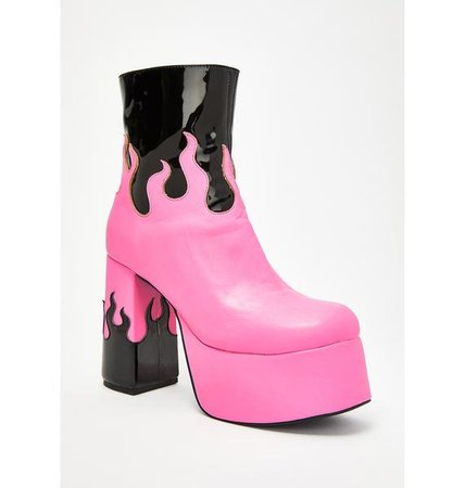 Sugar Thrillz Pink Flame Platform Boots | Dolls Kill