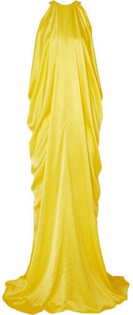 Draped Satin Gown - Yellow