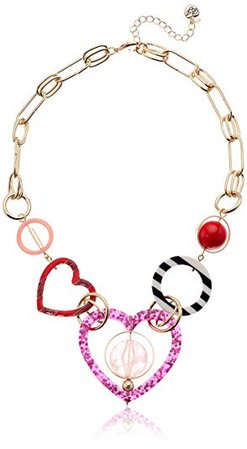 Betsey Johnson Mixed Heart & Bead Statement Necklace, Pink Multi, One Size: Clothing