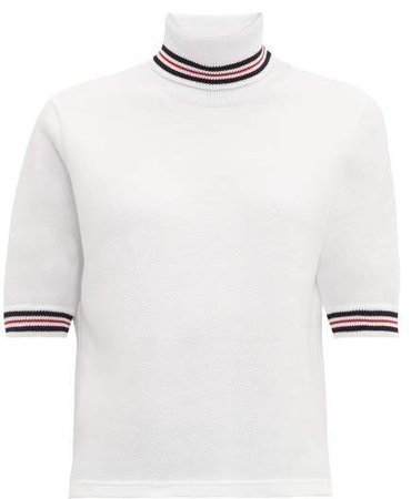 Striped Cotton Pique Roll Neck T Shirt - Womens - White