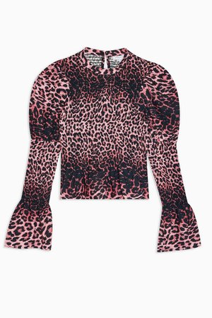 Pink Leopard Print Shirred Blouse | Topshop