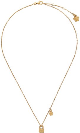 Gold Padlock Medusa Charm Necklace by Versace on Sale