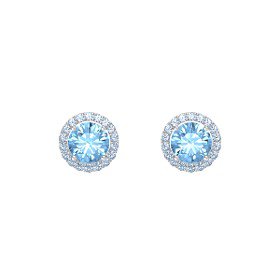 Round Blue Topaz Sterling Silver Earring with Blue Topaz | Round-Cut Halo Earrings (6mm gems) | Gemvara
