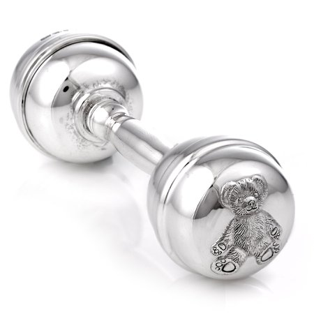 Sterling Silver dumbell rattle with bears