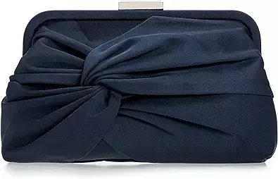IXEBELLA Evening Purse for Women Dressy Soft Pleated Knot Party Clutch Satin Frame Formal Handbag for Wedding/Prom/Cocktail (Navy Blue): Handbags: Amazon.com