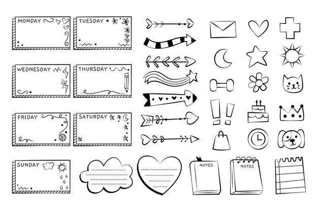 Free Vector | Bullet journal elements black and white