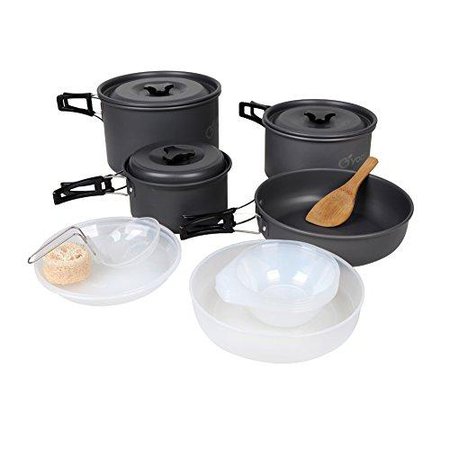 Yodo Anodized Aluminum Camping Cookware Set Backpacking Pans Pot Mess Kit for 4-5 Person
