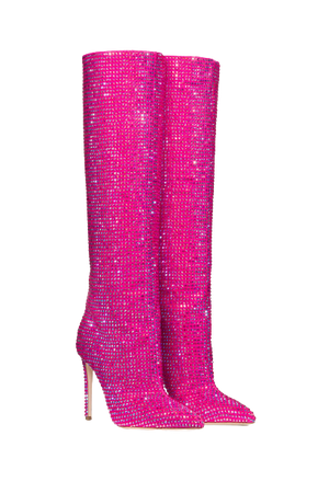 Paris Texas - HOLLY STILETTO BOOT in Iridescent pink ruby crystal-embellished suede boots