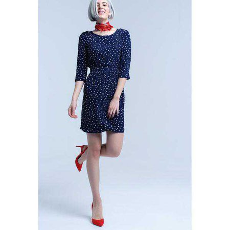 Fashiontage - Blue Mini Polka Dot Midi Dress - 940335857725