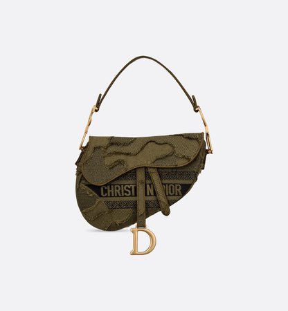 Green Saddle Camouflage Embroidered Canvas Bag - Bags - Woman | DIOR