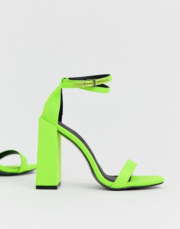 ASOS DESIGN. ASOS DESIGN HIGHLIGHT BARELY THERE BLOCK HEELED SANDALS IN NEON GREEN