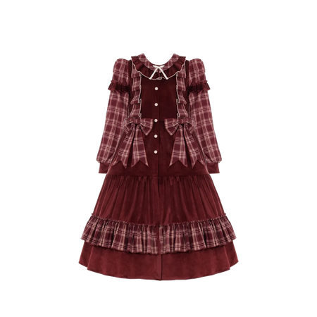 With PUJI | Red Plaid Pattern Christmas Winter Dress Removable Bowknots One Piece - Original (Dei5 edit)