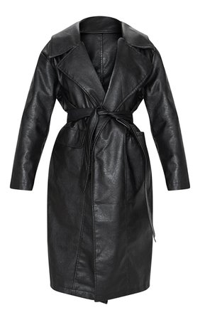 Black Faux Leather Oversized Midi Coat | PrettyLittleThing USA