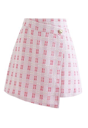 Heart Button Flap Front Tweed Mini Skirt in Pink - Retro, Indie and Unique Fashion