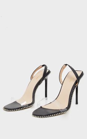 Black Slingback Clear Studded Sandal | Shoes | PrettyLittleThing