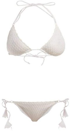 Mare - Bridal Diamond Crochet Knit Bikini - Womens - White