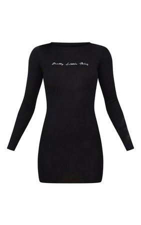 PRETTYLITTLETHING BLACK EMBROIDERED RIBBED BODYCON DRESS