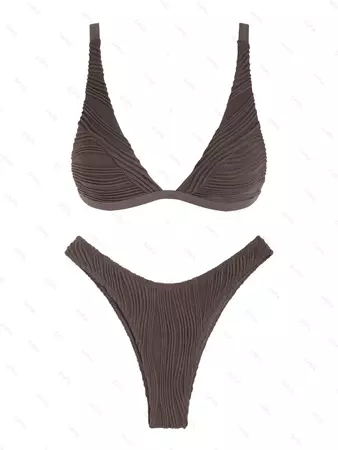ZAFUL Textured High Cut Bikini Swimwear In DEEP COFFEE | ZAFUL 2023