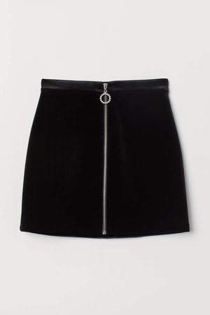 Velvet Skirt with Zip - Black