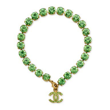 Green Strass and Gold Metal CC Barbie Anklet, 1995 | Handbags & Accessories | The Chanel Collection | 2022 | Sotheby's