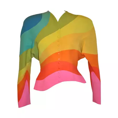 Rare Signature Thierry Mugler "Rainbow" Form-Fitting "Work of Art" Blazer For Sale at 1stDibs | thierry mugler rainbow jacket, rainbow blazer, thierry mugler signature