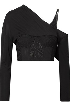 Alexander Wang | Draped modal-jersey, lace and tulle top | NET-A-PORTER.COM