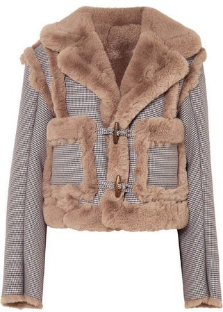 Insomniac Reversible Faux Fur And Houndstooth Cotton-blend Jacket - Gray