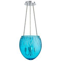 Cyan Design Etched 3-Light Unique/Statement Urn Pendant Glass in Blue