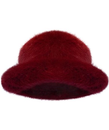 red furry bucket hat