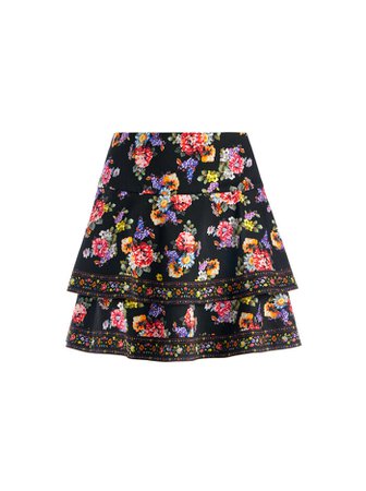 Marvis Tiered Ruffle Mini Skirt In Magnolia Floral Black/multi | Alice And Olivia