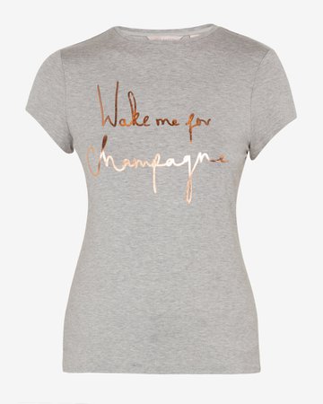 Champagne logo fitted T-shirt - Grey | Tops and T-shirts | Ted Baker UK