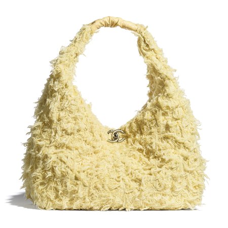 Chanel, large hobo bag Tweed, Calfskin & Gold-Tone Metal Yellow