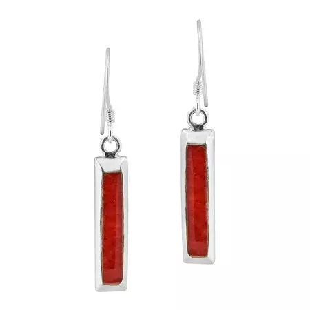 Simplicity Dangle Bar Synthetic Red Coral Sterling Silver Earrings - Walmart.com