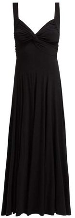 Ruched Flared Jersey Midi Dress - Womens - Black
