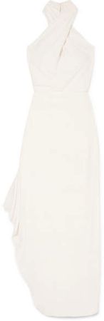 Draped Crepe Halterneck Gown - White