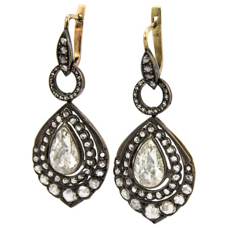 Victorian Style Rose Cut Diamond Drop Earrings For Sale at 1stDibs